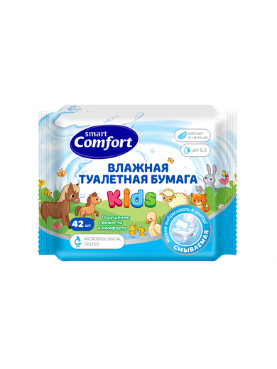 Влажная туалетная бумага Comfort smart №42 детская с ромашкой