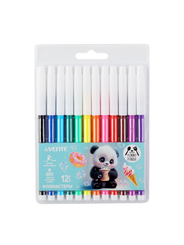Фломастеры 12цв deVENTE Yummy Panda смываемые невент колпачок 5081521 европодвес пласт/уп