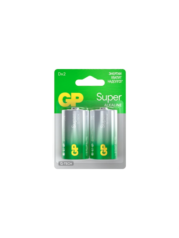Бат. GP Super G-Tech LR20 D BL2 Alkaline 1.5V (2/20/160)