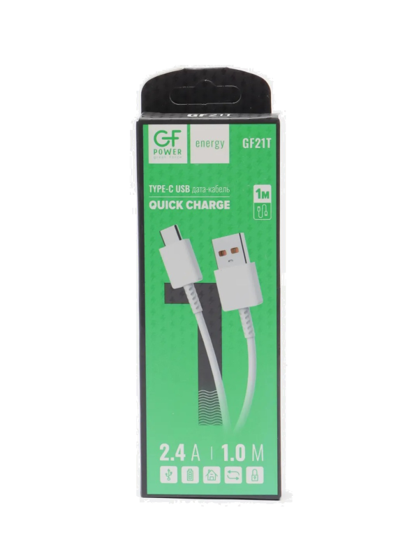 Кабель GFPower 21T USB (m)-Type-C (m) 1.0м 2.4A ПВХ белый (1/200/800)