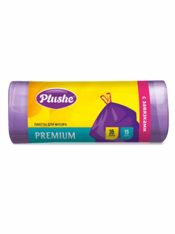 Плюше Пакеты д/мусора ПНД Премиум 35л/15шт с завяз фиолет 17мкм