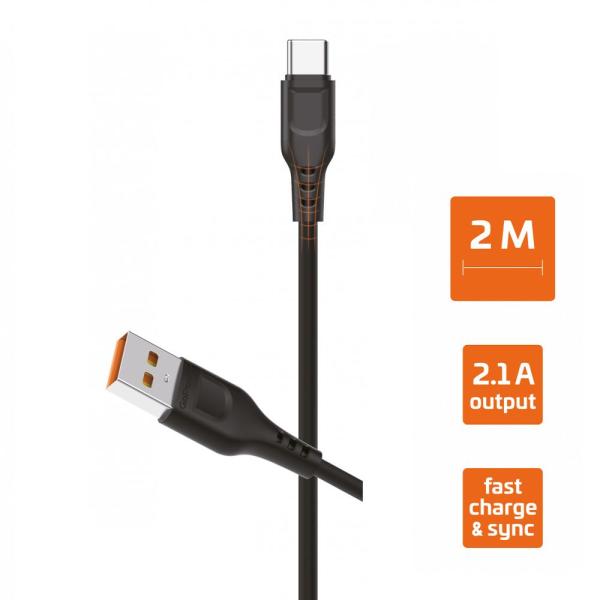 Кабель GoPower GP01T-2M USB (m)-Type-C (m) 2.0м 2.1A черный (1/200/800)