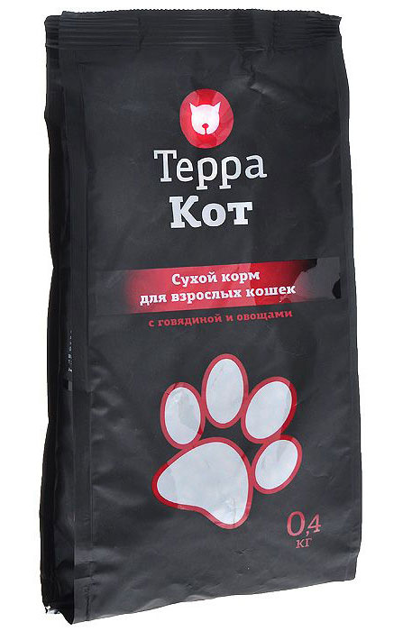 Корм Терра Кот д/взр. кошек с говядиной и овощами 0,4 кг(2376)