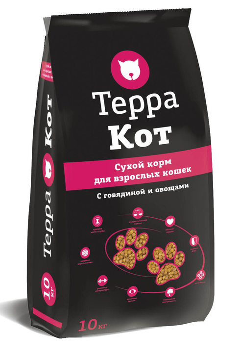 Корм Терра Кот д/взр. кошек с говядиной и овощами 10 кг(2390)