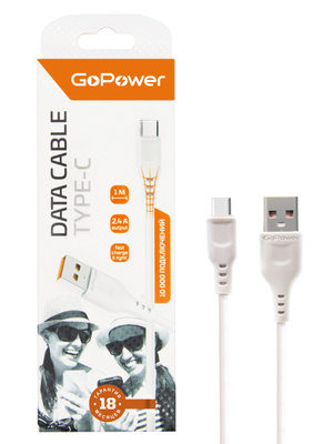 Кабель GoPower GP01T USB (m)-Type-C (m) 1.0м 2.4A ПВХ белый