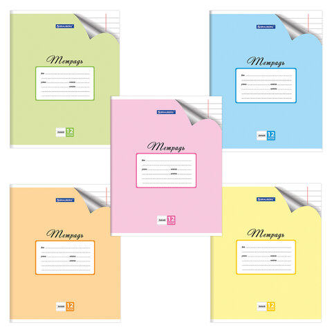 Тетрадь 12л. BRAUBERG ЭКО линия, обложка плотная мелов. бумага, ПАСТЕЛЬНАЯ С УГОЛКОМ,
