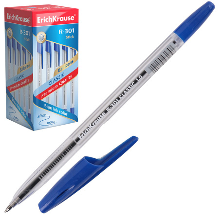 Ручка шар 1,0 прозр корп R-301 Erich Krause 43184 син к/к