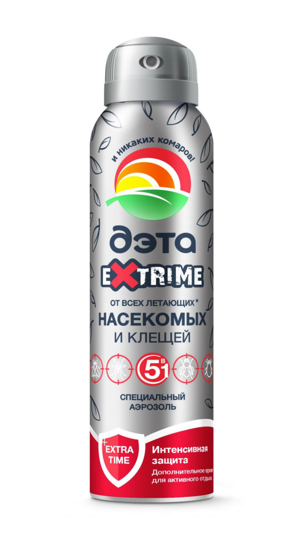 Аэрозоль ДЭТА EXTRIME150мл. (5в1) От клещей, комаров, мошек, слепней (на кожу) проф. Дэта 32%  0734