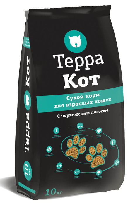 Корм Терра Кот д/взр. кошек с норвежским лососем 10кг