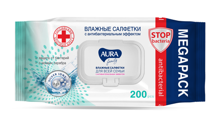 Влаж салф АУРА 200шт Антибакт д/всей семьи big-pack с крышкой 