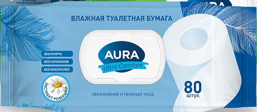 Влажная туалетная бумага AURA ULTRA COMFORT  с крышкой 80шт КК/12